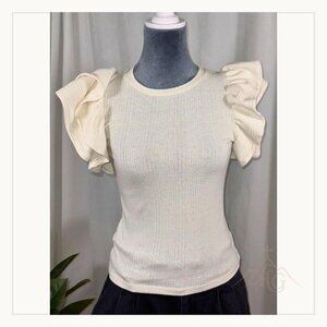 Zara Off-White Ruffle Sleeve Top - Size S 🌟✨